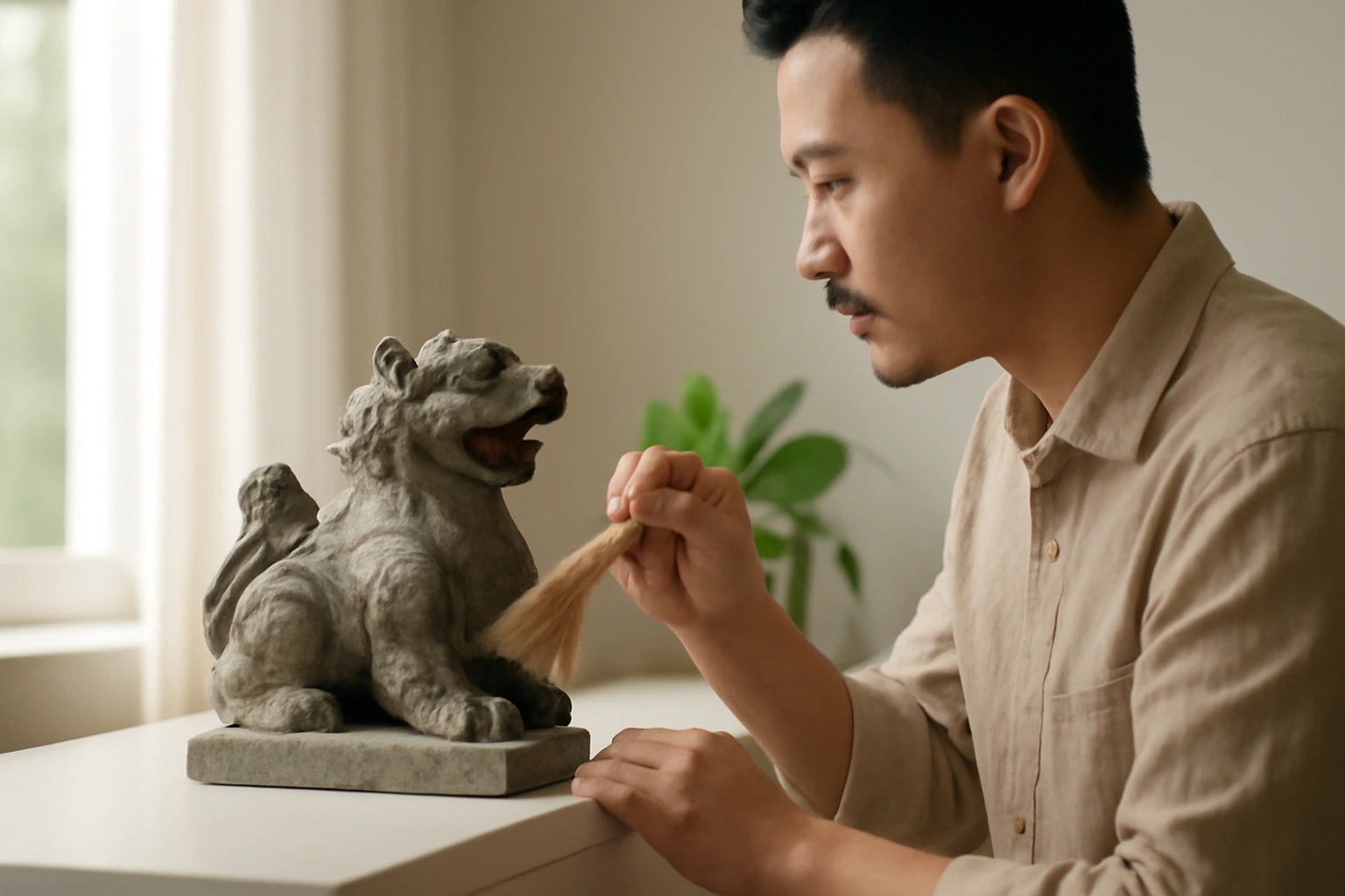 Kiêng kỵ với tượng tỳ hưu trong nhà: để bụi, sứt mẻ, đặt lẫn đồ linh tinh, di chuyển tuỳ tiện — đọc như lời nhắc giữ gìn